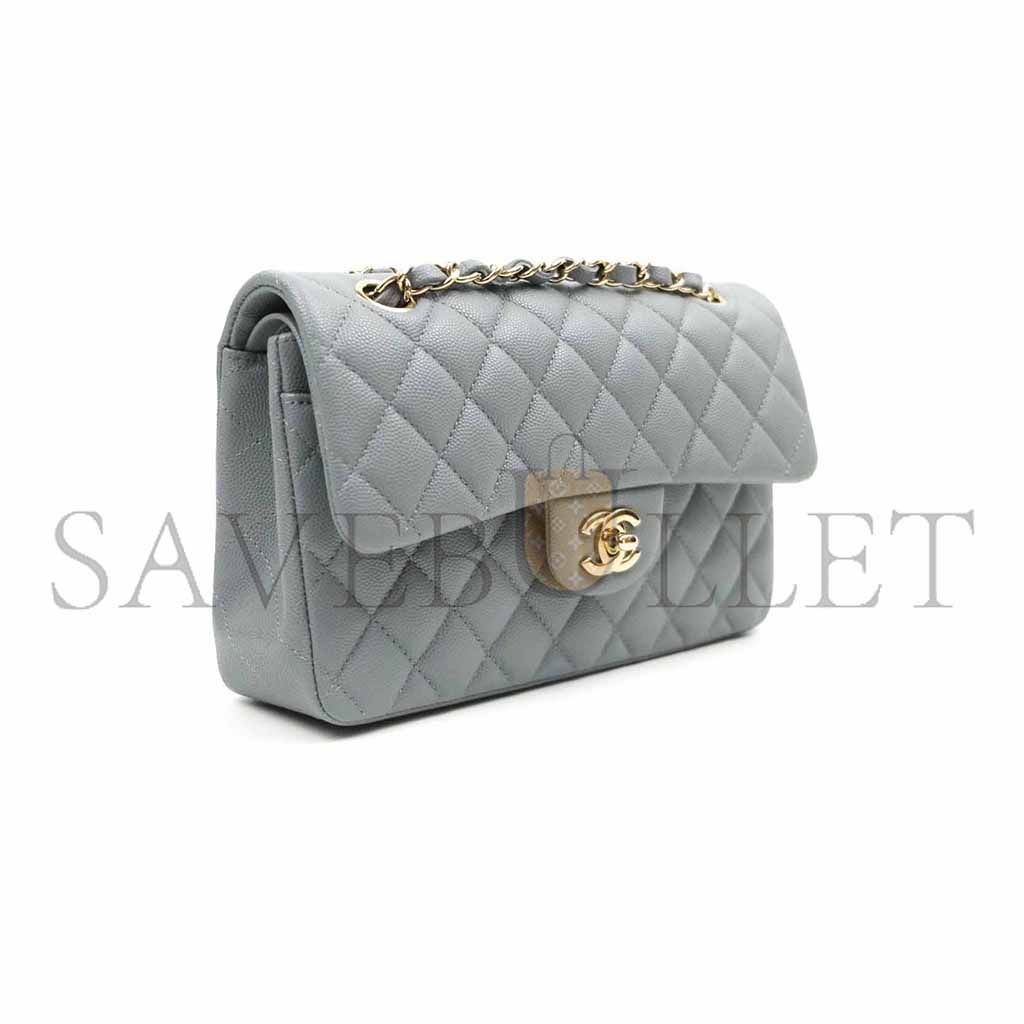 CHANEL CLASSIC SMALL FLAP GREY CAVIAR LIGHT GOLD HARDWARE A37586 (23*14.5*6cm)